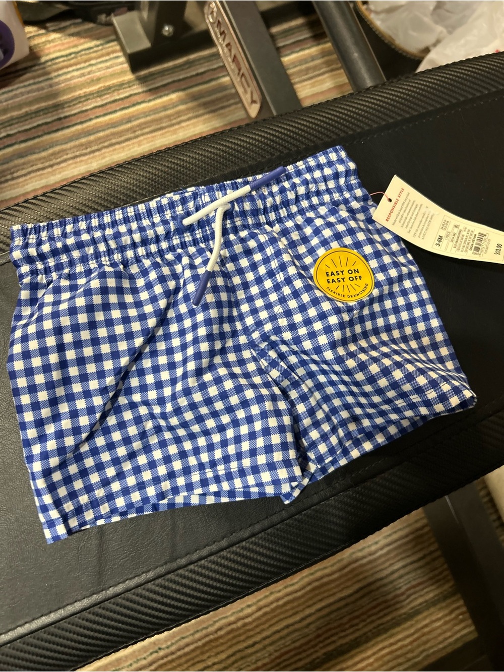 NWT Kids Blue Gingham Drawstring Swim Shorts Trunks Size 3-6 months
